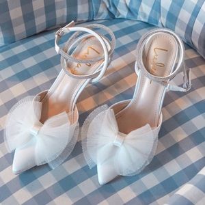 White Satin Bow Heels